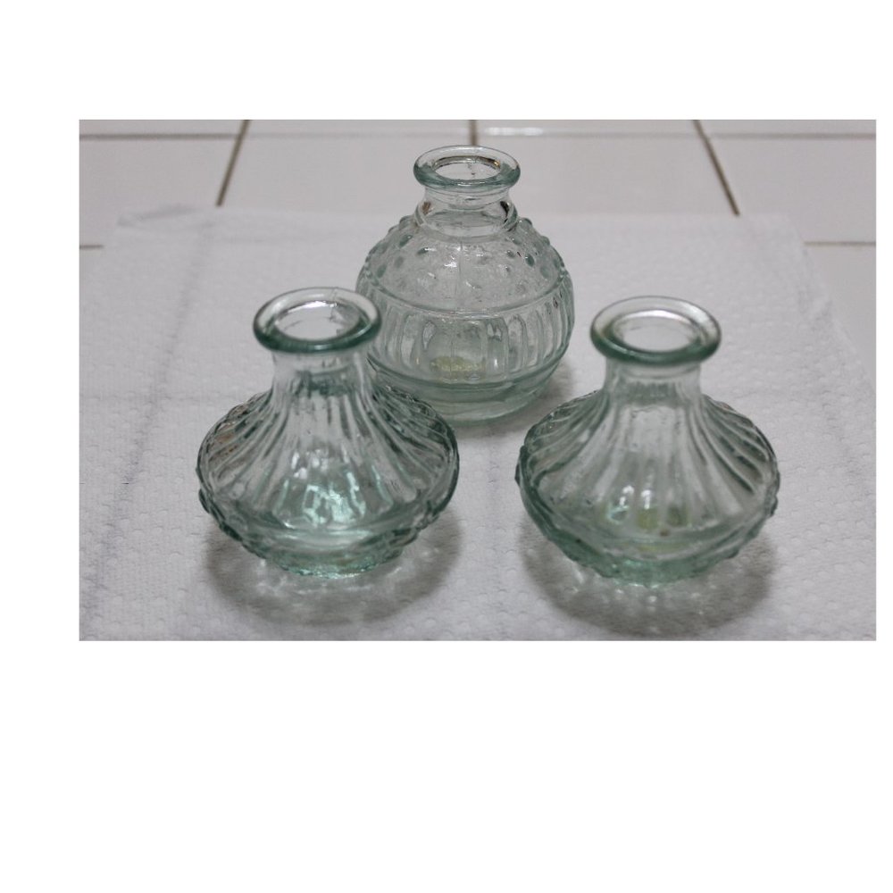 Authentic Recycled Glass Mini Bottles Textured Green Set of 3 Made in Spain